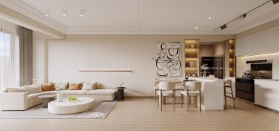 现代奶油风客餐厅3D模型下载